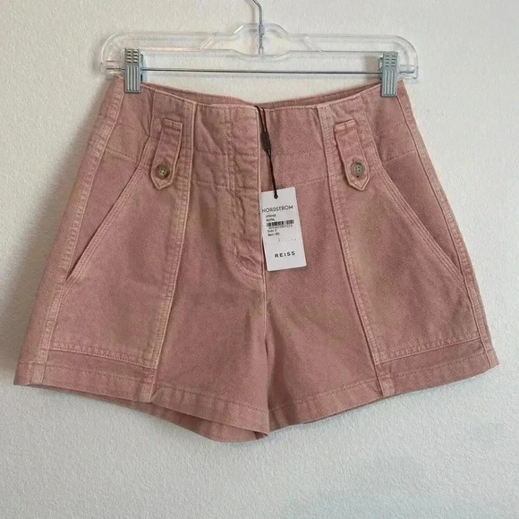 NWT REISS Alana Mid-Rise Denim Cargo Shorts Short in Pink Size UK 8 / US 4